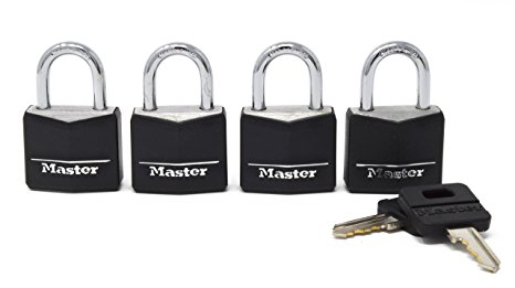 Master Lock 131Q 1-3/16" Wide Weatherproof Solid Body Padlock; 4 Pack