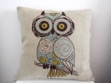HOSL Cotton Linen Square Decorative Throw Pillow Case Cushion Cover Cartoon Green Cute Cartoon Owl 18 X18