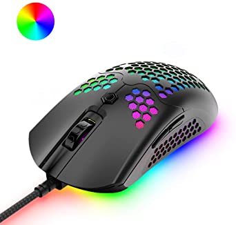 RGB Wired Lightweight Gaming Mouse, 65G with Lightweight Honeycomb Shell Ultralight Ultraweave Cable, 26 RGB Backlit Effect, Programmable Drive 7 Buttons Optical Mouse for PAW3325 12000DPI Sensor