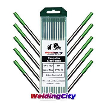 WeldingCity 10 TIG Welding Tungsten Electrodes Pure (Green) 1/16"x7" (10Pk Box)