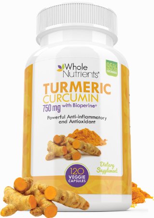 Turmeric Curcumin Powder Capsules Herbal Supplement with Bioperine Black Pepper Extract Contains 95 Standardized Curcuminoids 120 Vegetarian Pills with 750 mg Natural Antioxidant