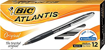 BIC Atlantis Original Retractable Ball Pen, Medium Point (1.0 mm), Black, 12-Count