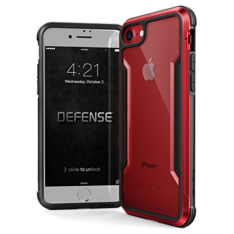 iPhone 8 & iPhone 7 Case, X-Doria Defense Shield Series - Military Grade Drop Tested, Anodized Aluminum, TPU, and Polycarbonate Protective Case for Apple iPhone 8 & 7, [Red]