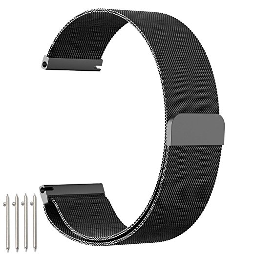 18mm Watch Strap, amBand Fully Magnetic Closure Clasp Mesh Loop Milanese Stainless Steel Metal Replacement Band Bracelet Strap for Men's Women's Watch Black