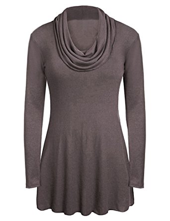 Meaneor Women's Soft Cowl Neck Long Sleeve A-Line Causal Tunic Top