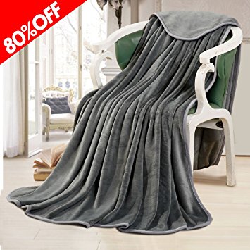 Fleece Blanket 330 GSM Soft Warm Throw for Bed or Couch by Fairyland, Queen Size (Dark Grey)