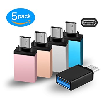 USB Type C Adapter 5 Pack, USB-C Male to USB-A Female Converter Hi-speed 3.0 OTG Connector for Samsung Galaxy S8 Plus S8  Note 8 MacBook Pro ChromeBook Pixel Nexus 5X 6P &More