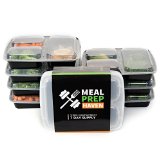 Meal Prep Haven 3-Compartment Food Containers with Lids for Portion Control Stackable - Leak Proof Microwave Dishwasher Safe Reusable  Bento Lunch Box with Plate Dividers 7 Pack