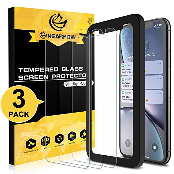 NEARPOW Screen Protector for iPhone XR, [3 Pack] Tempered Glass Screen Protector with Alignment Frame for iPhone XR (6.1 Inch, 2018 Release)[Scratch Proof ] [Bubble Free] [High Responsive]