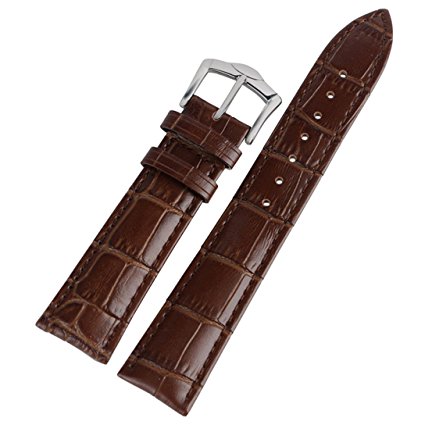 Conbays 20mm Brown Genuine Leather Stainless Steel Pin Buckle Watch Band Strap