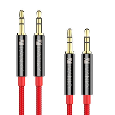Aux Cable - [2 Pack,4ft / 1.2m] - iVanky 3.5mm Nylon Braided Aux Cable for Car Stereos,Apple,Samsung,Android,Windows Phone,Home Stereos and All Aux Cord / Auxiliary Cable Enabled Devices - Red