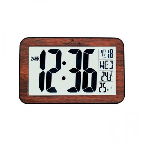 MARATHON CL030033WD Atomic Self-setting Self-adjusting Wall Clock w Stand and 8 Timezones - Wood Tone - Batteries Included