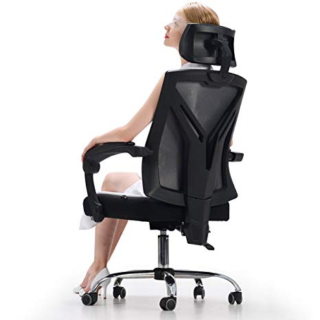 Hbada Gaming Office Chair - Ergonomic High-back Desk Chair Racing Style with Lumbar Support - Height Adjustable Seat,Headrest- Breathable Mesh Back - Soft Foam Seat Cushion