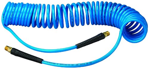 Amflo 24-25E-RET Blue 120 PSI Polyurethane Recoil Air Hose 14 x 25 With 14 MNPT Swivel Ends And Bend Restrictor Fittings