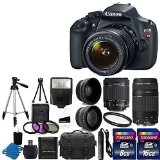 Canon EOS Rebel T5 18MP EF-S Digital SLR Camera USA warranty with canon EF-S 18-55mm f35-56 IS Image Stabilizer II Zoom Lens and EF 75-300mm f4-56 III Telephoto Zoom Lens  58mm 2x Professional Lens High Definition 58mm Wide Angle Lens  Auto Power Flash  UV Filter Kit with 24GB Complete Deluxe Accessory Bundle