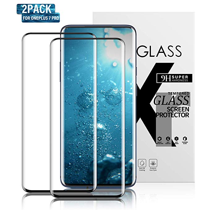Gozhu Oneplus 7 Pro Tempered Glass Screen Protector,Fingerprint Scaner 3D Liquid Clear Full Curved Edge Case Friendly Anti-Scratch Coverage for Oneplus 7 Pro (2-Pack)