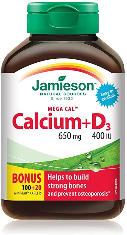 Jamieson Mega Cal Calcium 650 mg plus Vitamin D3 400 IU, 120 Count (Pack of 1)