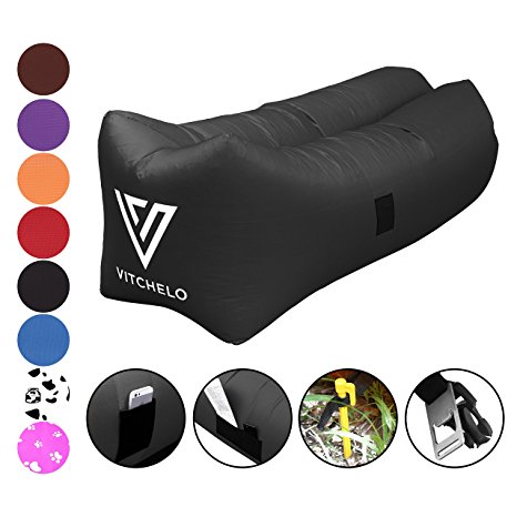 VITCHELO Inflatable Lounger, Sofa, Couch, Seat & Air Bag. Suitable for Camping, Lounging, Beach, Park & Festivals. Supports Up to 400lbs. 8.2 ft Long. Floatable, Foldable, Rip & Tear-Stop Lazy Bag