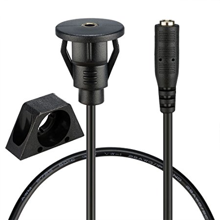 BATIGE 3.5mm Female to 3.5mm Female Car Dashboard Mount Cable 3.5mm 1/8" AUX Audio Jack Flush Mount Extension Cable With Mounting Panel for Car Boat and Motorcycle - 3ft