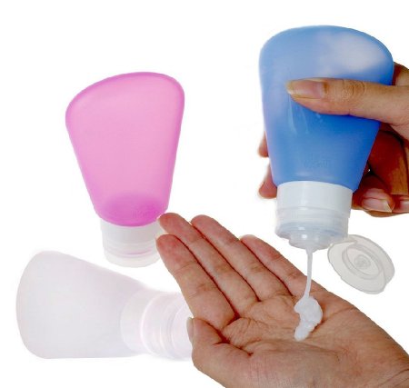 RockBirds Silicone Travel Bottles Set Refillable Cosmetic Containers Fan-Shaped Squeezable Leakproof Reusable Travel Containers in Red Blue White 89ml 3 packs