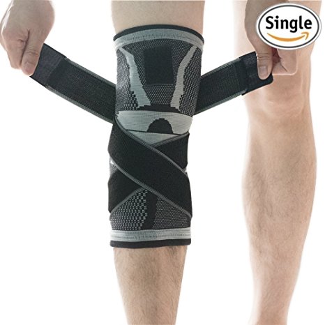 Knee Brace,Compression Knee Sleeve,Non-slip Adjustable Knee Brace Wraps with Pressure Strap and Knee Protector for Running,Sports,Joint Patella Pain Relief,Arthritis and Injury Recovery- Single
