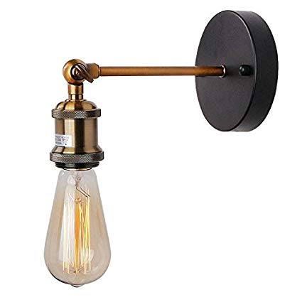 Anmytek Wall Light Fixture, Industrial Retro Rustic Loft Antique Wall Lamp Edison Vintage Pipe and Brass Head Wall Sconce Decorative Fixtures Lighting Luminaire (Bulbs not Included)