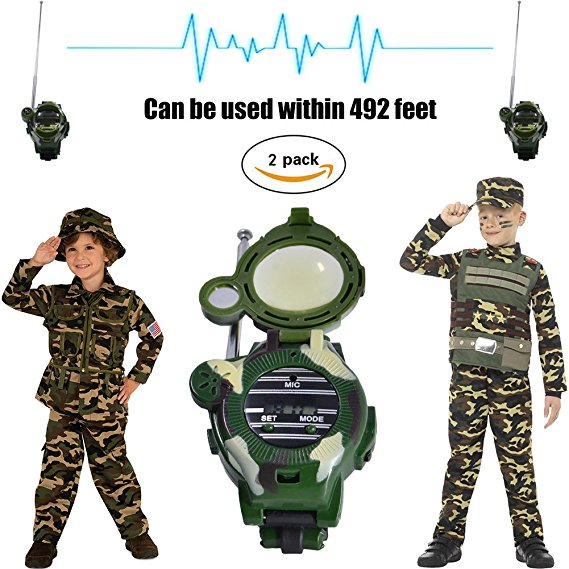 Walkie Talkies Watch for Kids Walky Talky Set Camo Outdoor Army Toys 150 Meters Long Range Two Way Radios Camouflage Watch for Children 7 in 1 (2 Pack)