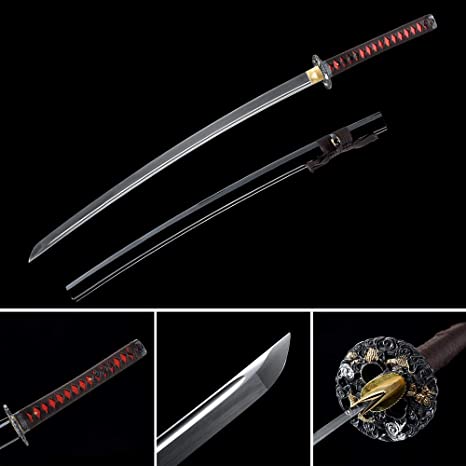 LQDSDJ Ultra Sharp Samurai Sword, Traditional Handmade Samurai Katana Sword Features of 1060 Carbon Steel, Damascus Folded Steel, T10 Steel, Hadifield Steel