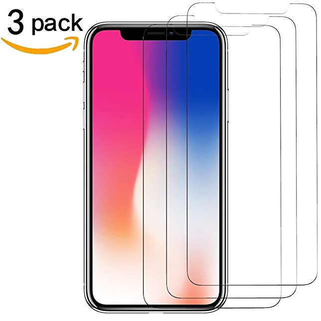 iPhone X Screen Protector PAWONIT iPhone X Tempered Glass Screen Protectors Film Definition 9H Anti-Scratch Bubble Free Screen Protector Glass for Apple iPhone X (3 Pack)