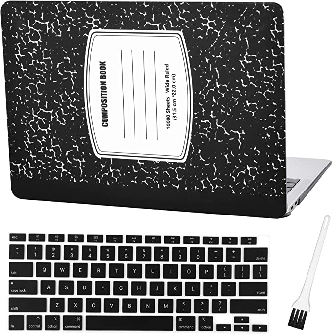 MacBook air 13 Inch Case A2337 A2179 2020 Composition Notebook Cover Hard Shell Cover Sleeve Matte Rubberized with Silicon Keyboard Cover and Dust Brush (Black Notebook)