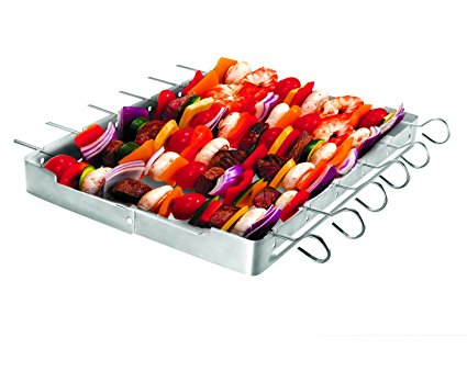 Unicook Heavy Duty Stainless Steel Barbecue Skewer Shish Kabob Set,6 Pieces Skewer Sticks and Grill Rack Set for Meat & Vegetables, No mess for Your Grill