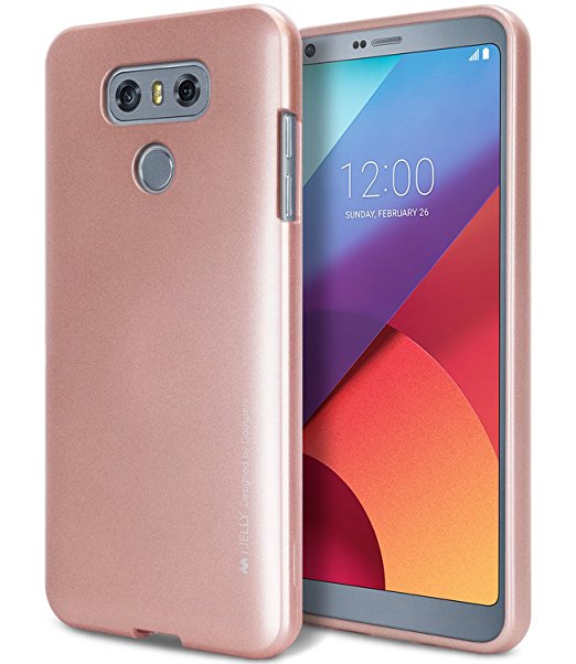 LG G6 Case, [Ultra Slim Fit] GOOSPERY i-Jelly Case [Metallic Finish] Premium [Flexible] Shock Absorbing TPU Bumper Case [Anti-Discoloring Finish] for LG G6 [2017], Metallic Rose Gold