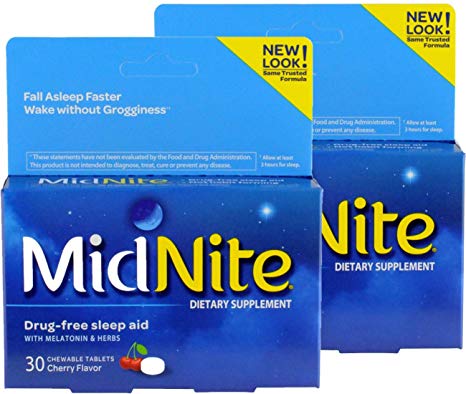 MidNite Natural Sleep Supplement, 30 Chewable Cherry-Flavored Tablets (2 Count) Natural Non-Habit Forming, Sleep Aid, Melatonin Supplement