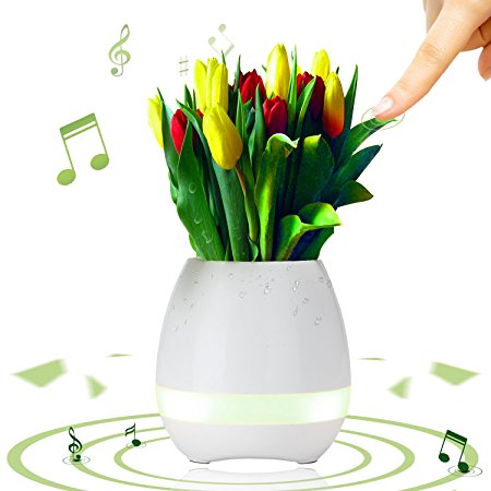 Music Flowerpot by Zouhug Wireless Bluetooth Speaker Smart Music Playing Plantpot with Colorful Night light(without plant) （White）