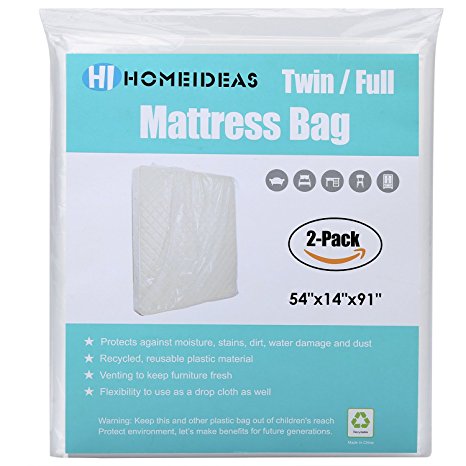 HOMEIDEAS 2-Pack Extra Thick Mattress Bag for Moving and Storage,Fits Twin/Full Size