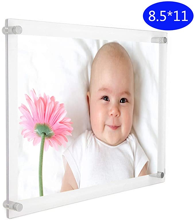 8.5x11 Clear Acrylic Picture Frame, Wall Mount Floating Document Frame A4 Letter Size,8.5 x 11 Plexi Photo Frame Plexiglass Certificate Frame for AD Document Signs Art Painting Family Photo