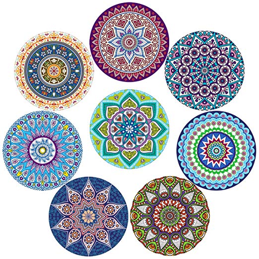 Coasters For Drinks,Absorbent Ceramic Stone with Cork Backing Mandala Style Coaster, Suitable for Kinds of Cups and Mugs,Protect Your Furniture From Spills Scratches Water Rings and Damage, Set of 8