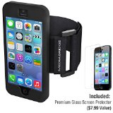 Armband for iPhone 5  iPhone 5S Black - Model AB1 by Mediabridge Part AB1-I5-BLK  - Premium Glass Screen Protector Included 799 Value