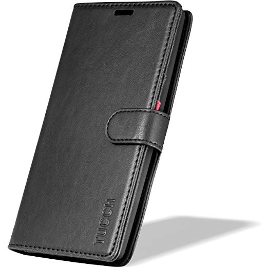 TUCCH LG G4 Case Leather Wallet Case Flip Book Case with Stand Function, Credit Card Slots and Money Pocket, Magnetic Clasp Compatible LG G4 (Black and Red)
