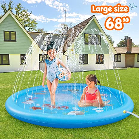 ASIILOVI Splash Pad, 68'' Sprinkler for Kids Toddlers, Summer Backyard Water Toys, Outdoor Splash Pad for Kids Inflatable Pools for Kids