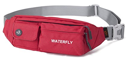 WATERFLY Waist Bag Pack Slim Water Resistant Fanny Pack Travel Bum Bag Running Belt for Traveling Cycling Hiking Camping