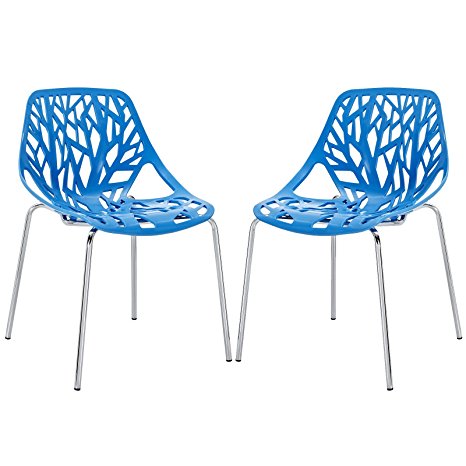 Modway Stencil Dining Side Chair, Blue, Set of 2