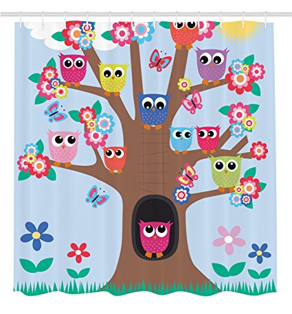 Owl Decor Ambesonne Cute Owls on Tree BFF Best Friends Forever Home Accent Design for Friendship Decor for Teens and Girls Bathroom Polyester Fabric Shower Curtain Brown Green Blue Yellow Multicolor
