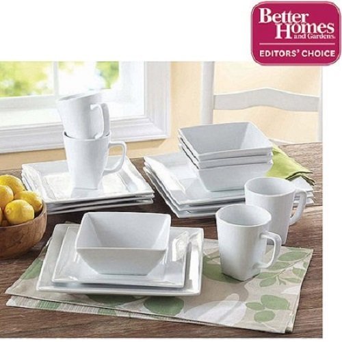 Better Homes and Gardens Soft Square Porcelain 16 Piece Dinnerware Set