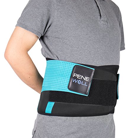 Lower Back Support Brace from PeneWell® for Weight Lifting, Workouts, Sports and Heavy Work - Lumbar Support for Posture Correction, Straight Back and Pain Relief - Velcro Adjustable Medical Grade Compression Support to fit Men and Women - Shape up and Slim down with the Penewell Back Brace (L:waist 26"-34"/size 8-16, Green)