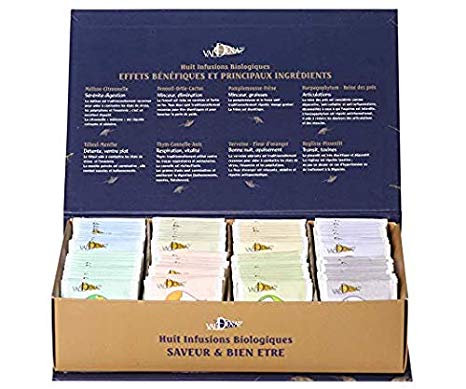Valdena Bio Organic Caffeine Free Herbal Teas, Assorted Tea Sampler Gift Box, 8 Flavors, 10 Count Each, 80 Individually Enveloped Hot Tea Bags in Total