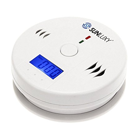 SUNLUXY® Carbon Monoxide Detector Home Security CO Alarm Gas Poisoning Sensor Warning Detector with LCD Display and Battery Backup White (100mm*35mm)
