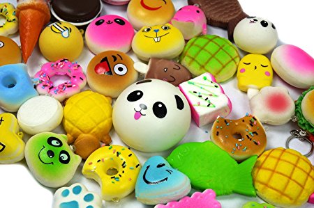 LIGONG 18PCS Random Random Kawaii Mini Soft Bread Donuts Food Phone Straps Squishy Charm Gift Miniature Novelty Toys