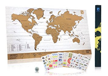 Perfect Map to Scratch - Scratch Wanderlust Poster Map Classics - Use Our Coin to Easily Scratch - Map Includes 229 Cute Travel Stickers - Share Your Travel Stories