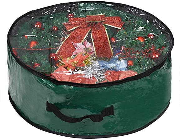 ProPik Xmas Wreath Storage Bag 30" - Garland Holiday Container with Clear Window - Tear Resistant Fabric - 30" X 30" X 8" (Green)
